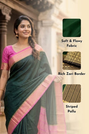 Dark Green Semi Mysore Crepe Silk Saree 10077810