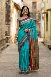 Blue Kanjivaram Pure Silk Saree With Paisley Border 10077896