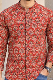Red Full Sleeve Kalamkari Print Raglan Men's Shirt 10077844