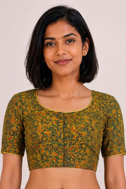 Green Ajrakh Printed Cotton Blouse 10072501