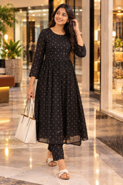 Black Printed Cotton Kurta Co-ord Set 10075952