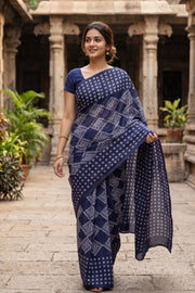 Navy Blue Sungudi Saree 10078031
