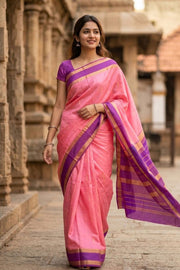 Pink Kanjivaram Silk Saree with Retta Pettu Border 10077900