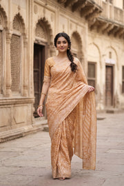 Beige Chikankari Embroided Organza Saree 10078120