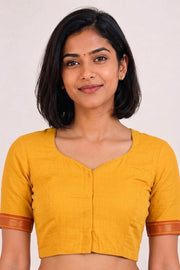 Yellow Aari Embroidered Mangalgiri Cotton Blouse 10077745