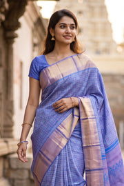 Azure Blue Pure Zari Bridal Kanjivaram Silk Saree 10063051