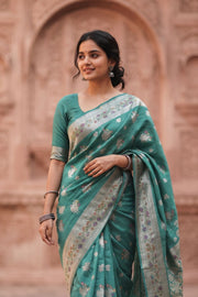 Arctic Blue Handloom Banarasi Chiniya Silk Saree 10065482