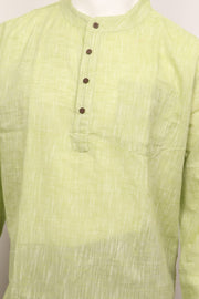 Pista Green Full Sleeve Slub Cotton Shirt Length Men's Kurta 10077841