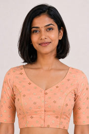 Peach Aari Embroidered Banarasi Silk Cotton Blouse 10066118