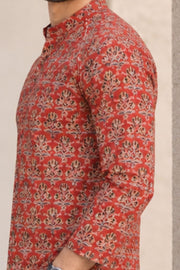 Red Full Sleeve Kalamkari Print Raglan Men's Shirt 10077844