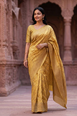 Moonlight Cream Handloom Banarasi Dupion Silk Saree With Floral Border 10076557