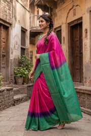 Pink Semi Tussar Saree with Zari Border 10078214