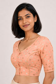 Peach Aari Embroidered Banarasi Silk Cotton Blouse 10066118