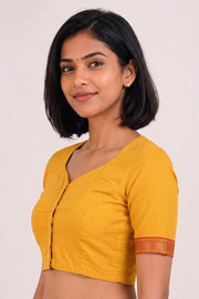 Yellow Aari Embroidered Mangalgiri Cotton Blouse 10070745