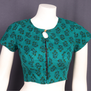 Blue Cotton Block Printed Padded Blouse 10077149