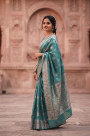 Arctic Blue Handloom Banarasi Chiniya Silk Saree 10065482