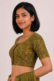 Green Ajrakh Printed Cotton Blouse 10072501