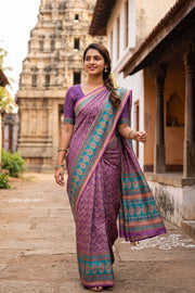 Grape Purple Printed Semi Tussar Silk Saree 10077220