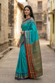 Blue Kanjivaram Pure Silk Saree With Paisley Border 10077896