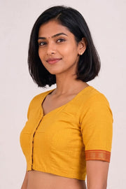 Yellow Aari Embroidered Mangalgiri Cotton Blouse 10077719