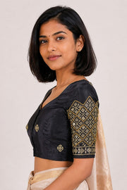 Black Aari Embroidered Silk Blouse 10077727
