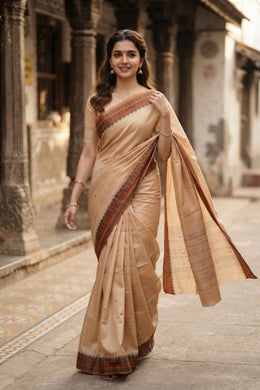 Beige Handloom Chettinad Cotton Saree 10077310