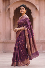 Brown Handloom Banarasi Muga Silk Saree 10074274