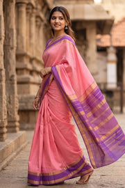 Pink Kanjivaram Silk Saree with Retta Pettu Border 10077900