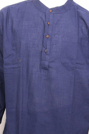 Blue Full Sleeve Slub Cotton Shirt Length Men's Kurta 10077838