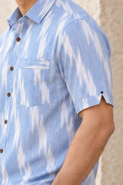 Blue Half Sleeve Handloom Ikat Cotton Men's Shirt 10077851