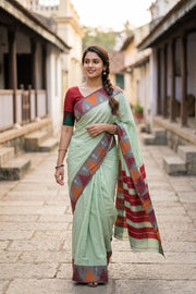 Mint Green Vegan Silk Kanjivaram Saree 10077942