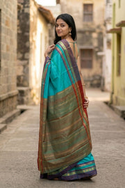 Blue Kanjivaram Pure Silk Saree With Paisley Border 10077896