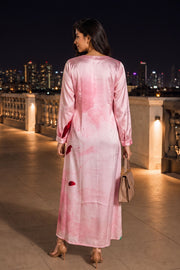 Pink Printed Vegan Charmeuse Silk Dress 10077277