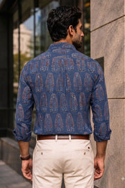 Blue Full Sleeve Ajrakh Printed Cotton Mens Shirt 10071163