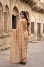 Beige Chikankari Embroided Organza Saree 10078120