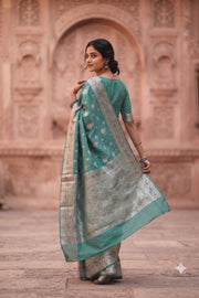 Arctic Blue Handloom Banarasi Chiniya Silk Saree 10065482