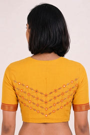 Yellow Aari Embroidered Mangalgiri Cotton Blouse 10077719