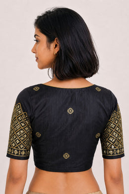 Black Aari Embroidered Silk Blouse 10077727