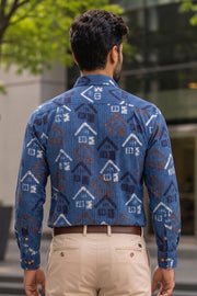 Blue Full Sleeve Ajrakh Printed Cotton Mens Shirt 10073002