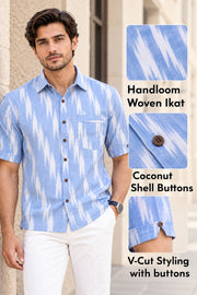 Blue Half Sleeve Handloom Ikat Cotton Men's Shirt 10077851