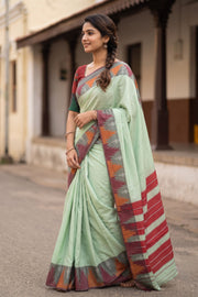 Mint Green Vegan Silk Kanjivaram Saree 10077942