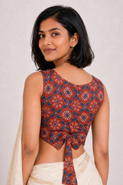 Red Ajrakh Printed Mashru Silk Blouse 10061030