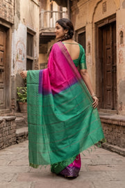 Pink Semi Tussar Saree with Zari Border 10078214
