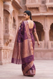 Brown Handloom Banarasi Muga Silk Saree 10074274