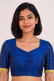Navy Blue Aari Embroidered Tussar Silk Blouse 10070441