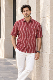 Marroon Half Sleeve Handloom Ikat Cotton Men's Shirt 10077852