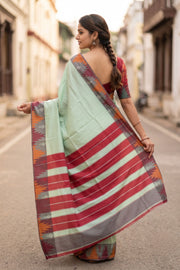 Mint Green Vegan Silk Kanjivaram Saree 10077942