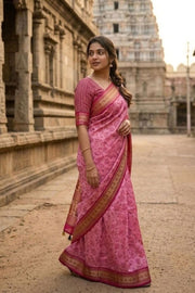 Baby Pink Printed Semi Tussar Silk Saree 10077225