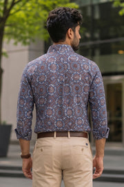 Blue Full Sleeve Ajrakh Printed Cotton Mens Shirt 10071162