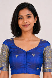 Blue Aari Embroidered Silk Blouse 10068942
